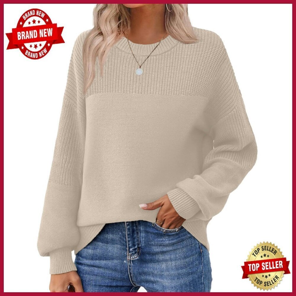 Chunky Knit Sweater Oversized Cotton Pullover Winter Crewneck Long Sleeve